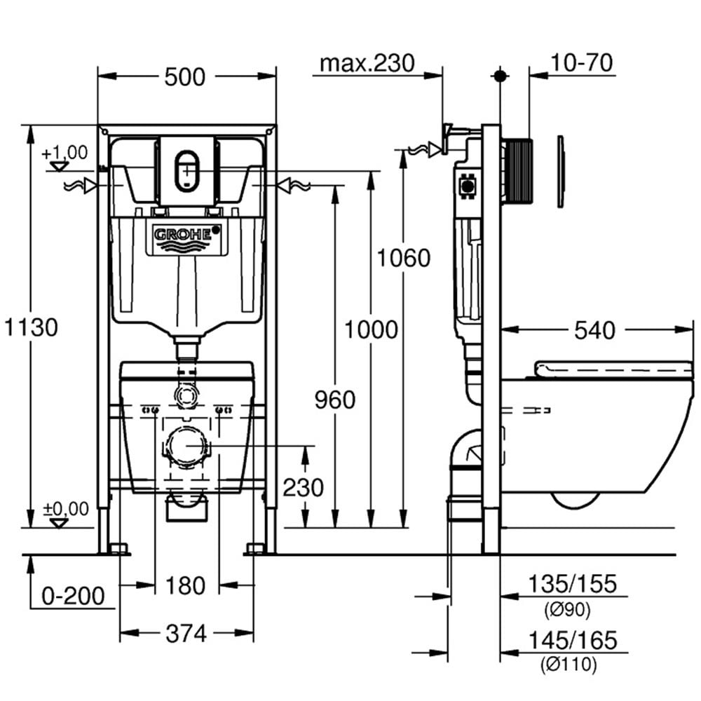 Grohe Rapid SL Chrome 5-In-1 Set For WC, 1.13 M Installation Height - 36503000