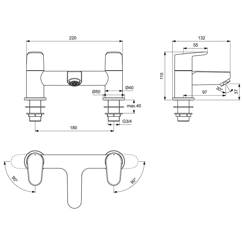 Ideal Standard Cerafine Silk Black O Dual Control Bath Filler Tap - BC707XG