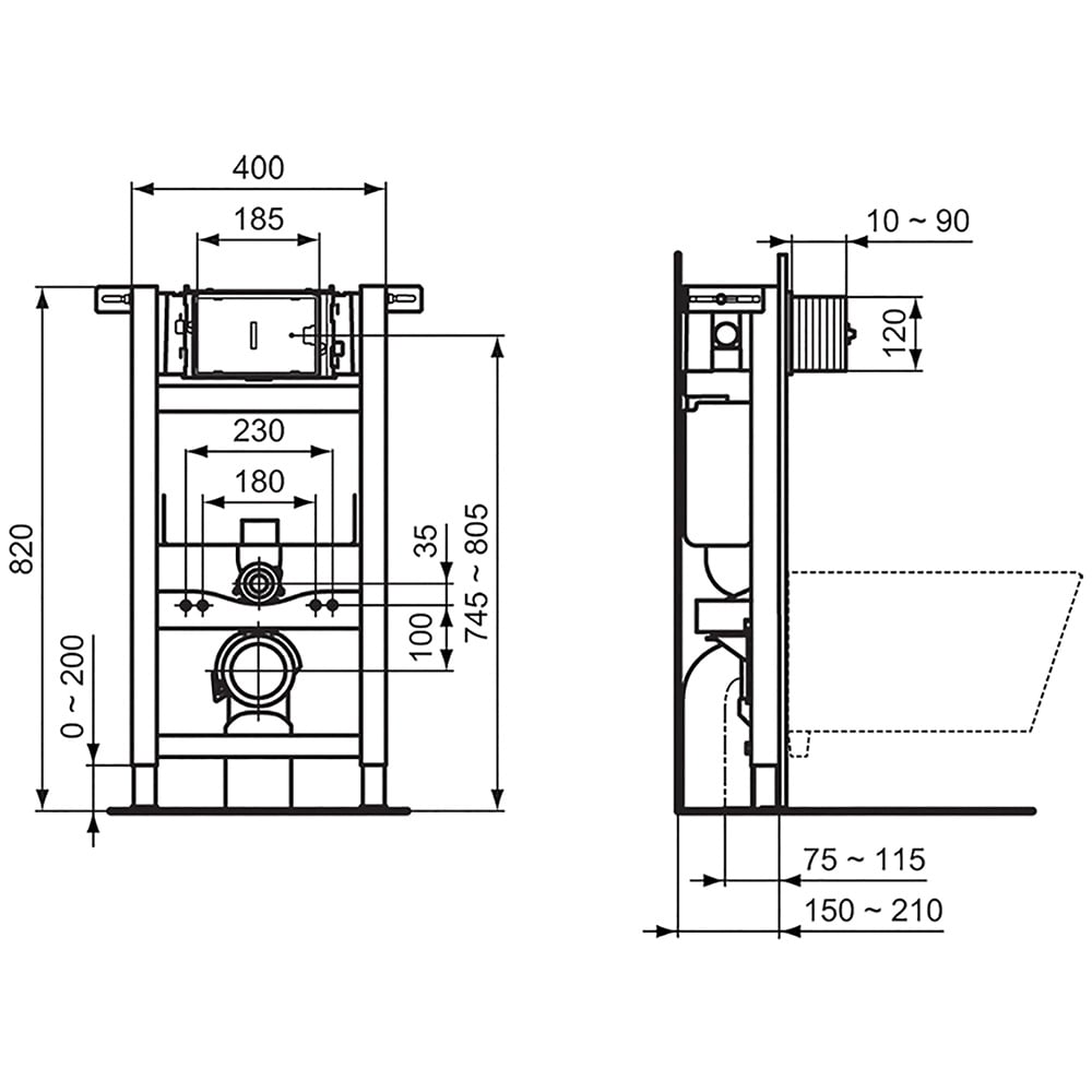 Ideal Standard Prosys Neutral Pneumatic Wall Hung WC Frame - R031267