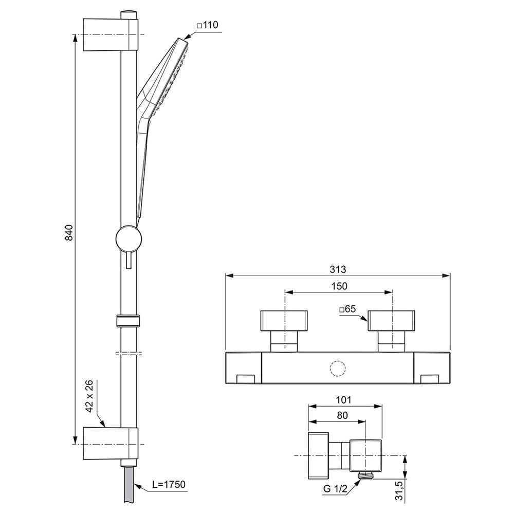 Ideal Standard Ceratherm C100 Chrome Exposed Thermostatic Shower Mixer Pack - A7537AA