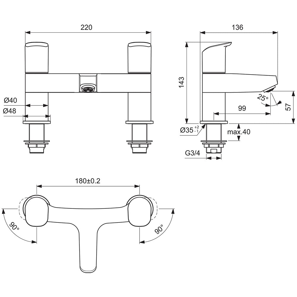Ideal Standard Ceraflex Chrome Dual Control Bath Filler Tap - B1824AA