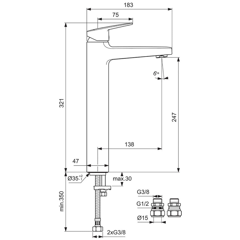 Ideal Standard Ceraplan Silk Black Single Lever Vessel Basin Mixer Tap - BD255XG
