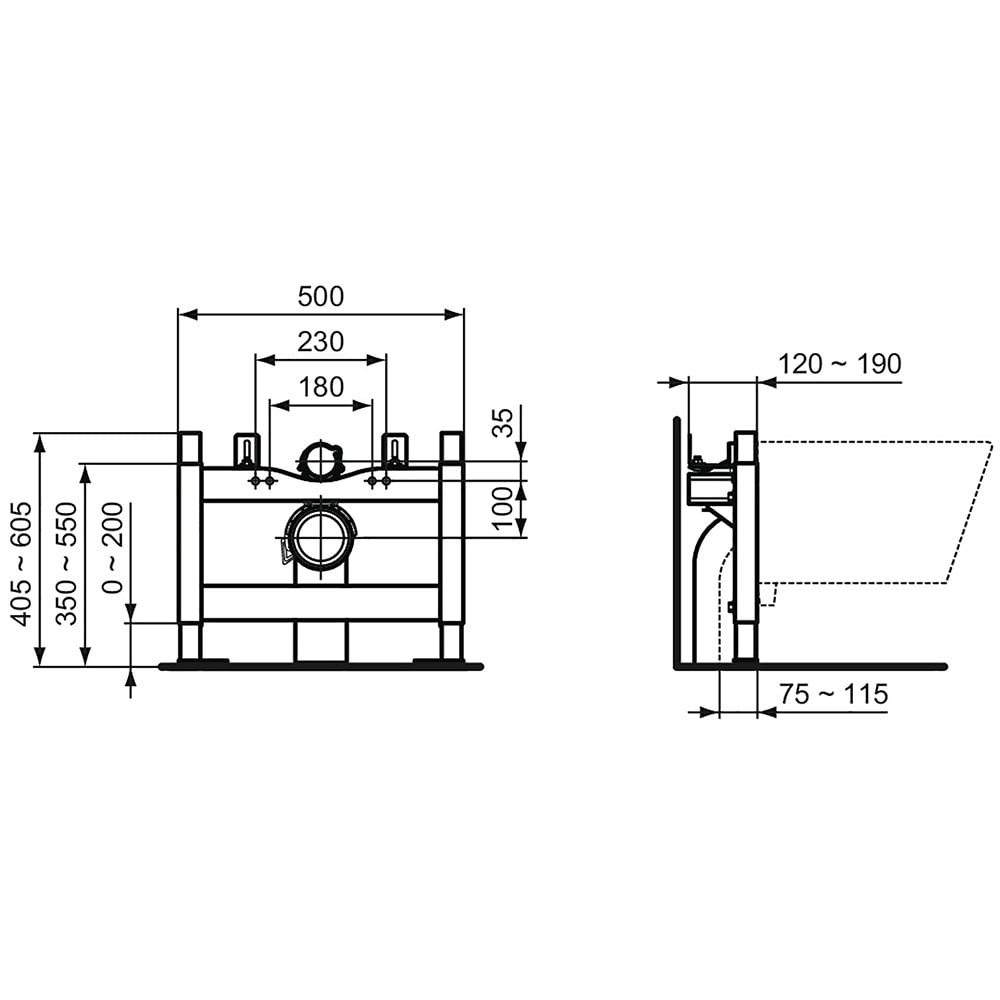 Ideal Standard Prosys Neutral Half Frame For Wall Hung WC Pans - R010067