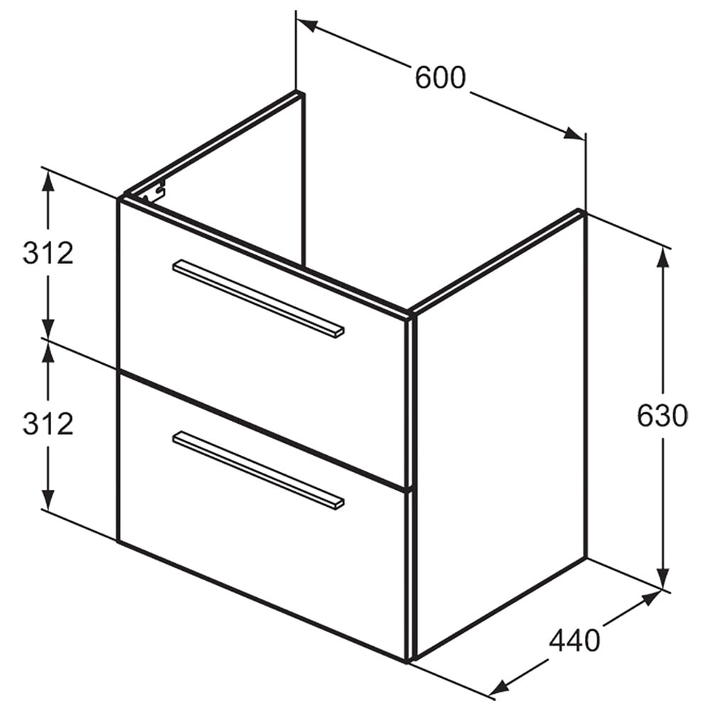 Ideal Standard i.life A Matt White 60cm Wall Hung Vanity Unit With 2 Drawers - T5255DU