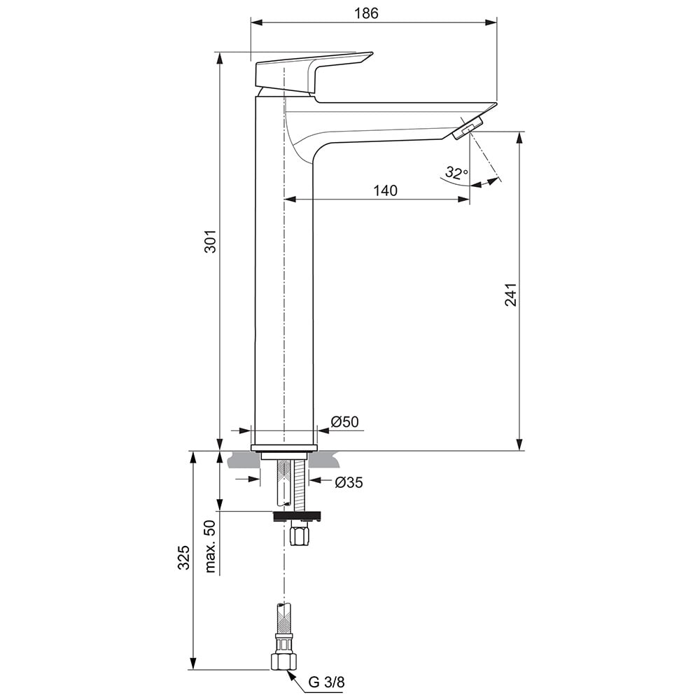 Ideal Standard Tesi Chrome Single Lever Tall, Smooth Body Basin Mixer Tap - A6575AA