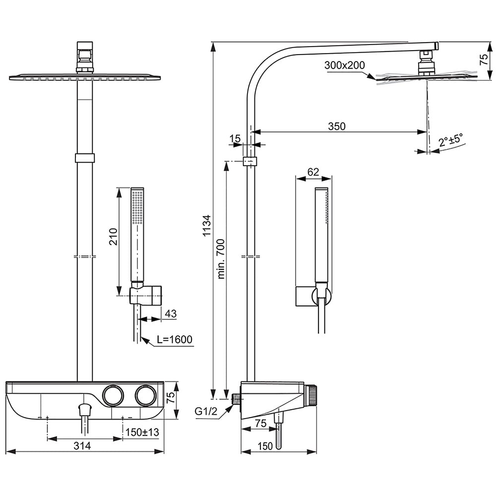 Ideal Standard Ceratherm S200 Chrome Exposed Thermostatic Shelf Shower System - A7332AA