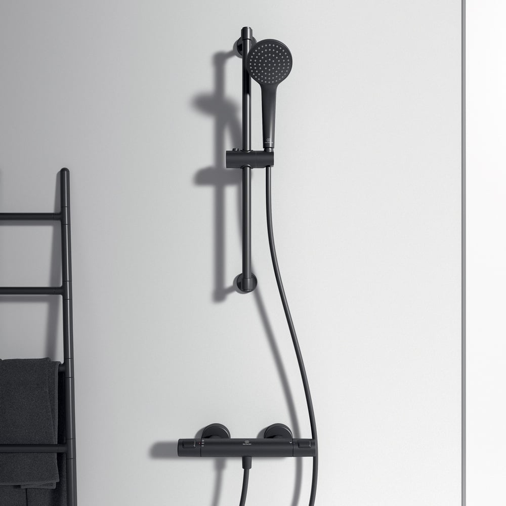 Ideal Standard Ceratherm T25 Silk Black Exposed Thermostatic Shower Mixer Pack - A7569XG