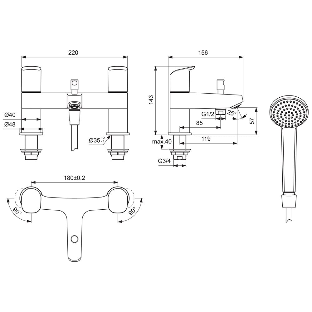 Ideal Standard Ceraflex Chrome Dual Control Bath Shower Mixer - B1823AA
