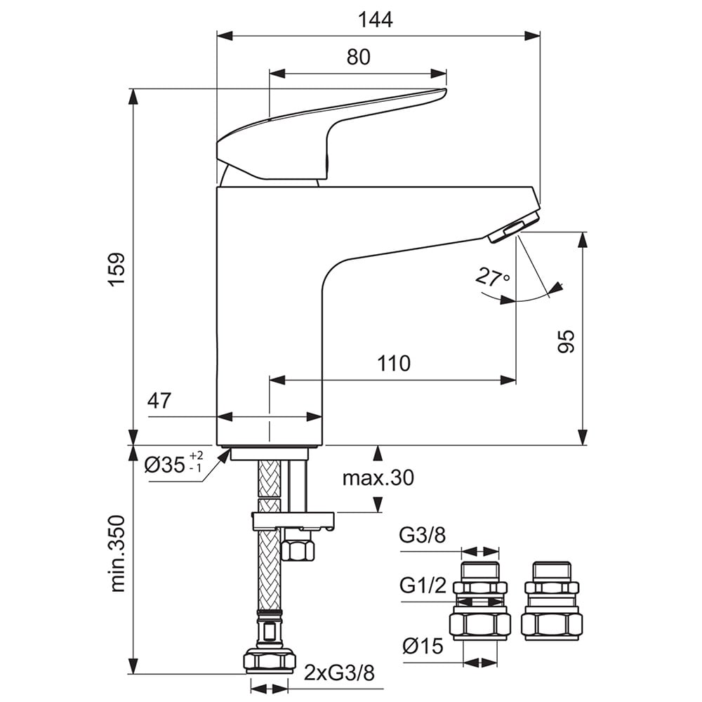 Ideal Standard Ceraflex Chrome Grande Single Lever Basin Mixer Tap - B2326AA