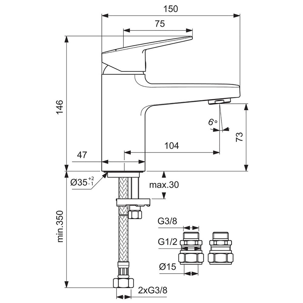 Ideal Standard Ceraplan Silk Black Single Lever Basin Mixer Tap - BD220XG