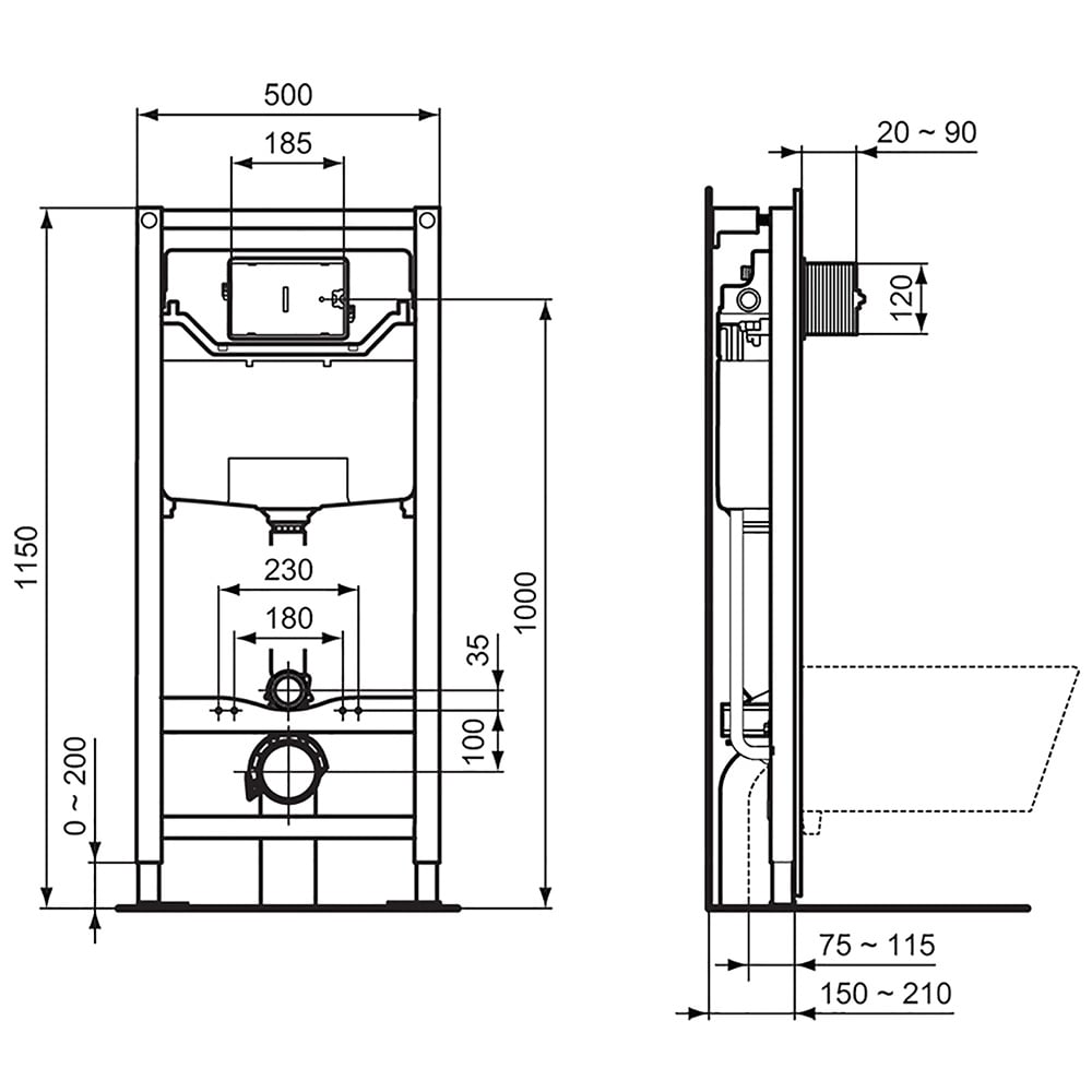Ideal Standard Prosys Neutral Pneumatic Wall Hung WC Frame - R031367