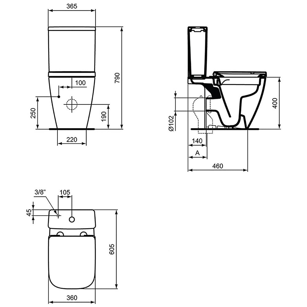 Ideal Standard i.life S White Compact Close Coupled WC Bowl With Rimls+ Technology - T519801