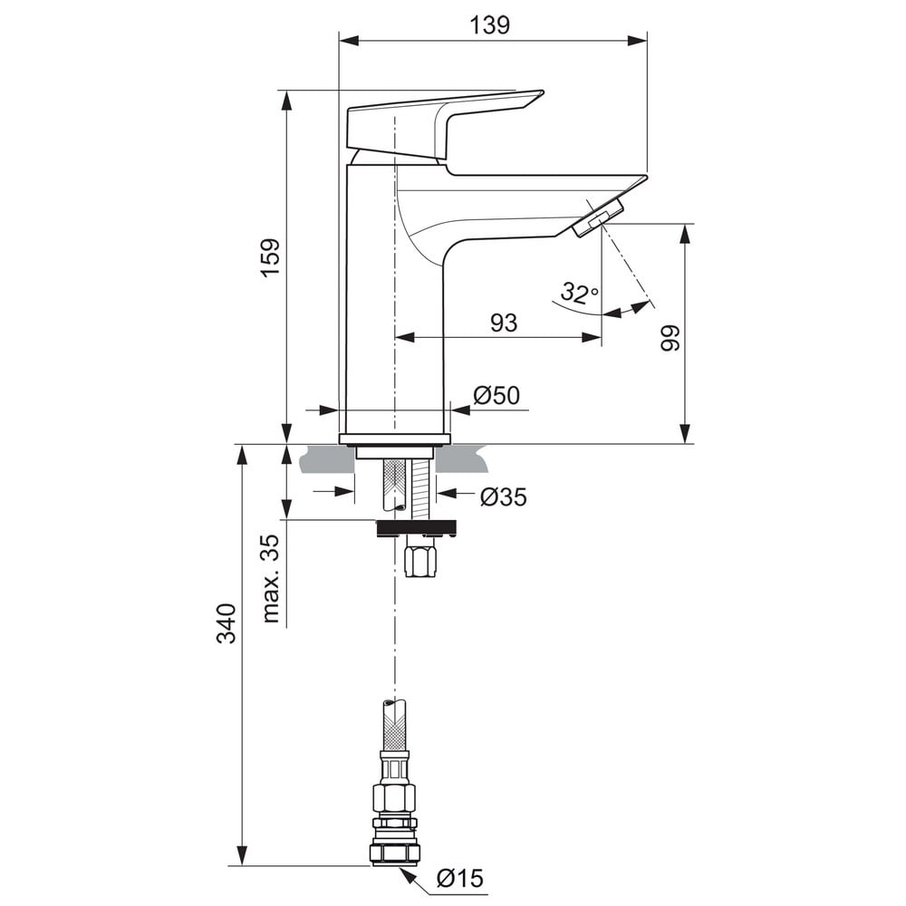Ideal Standard Tesi Chrome Single Lever Basin Mixer Tap - A6587AA