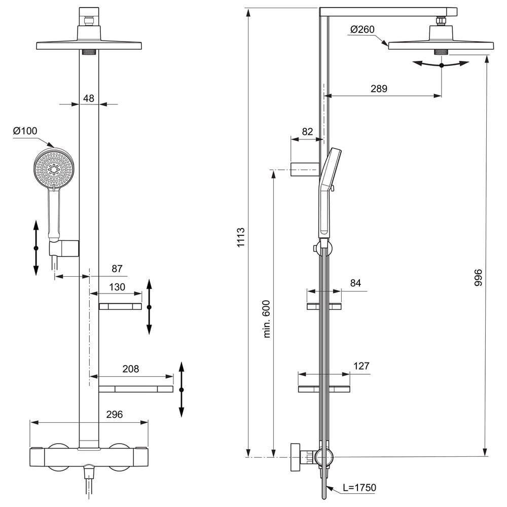 Ideal Standard Ceratherm Alu+ Silk Black Shower System With Exposed Shower Mixer - BD579XG