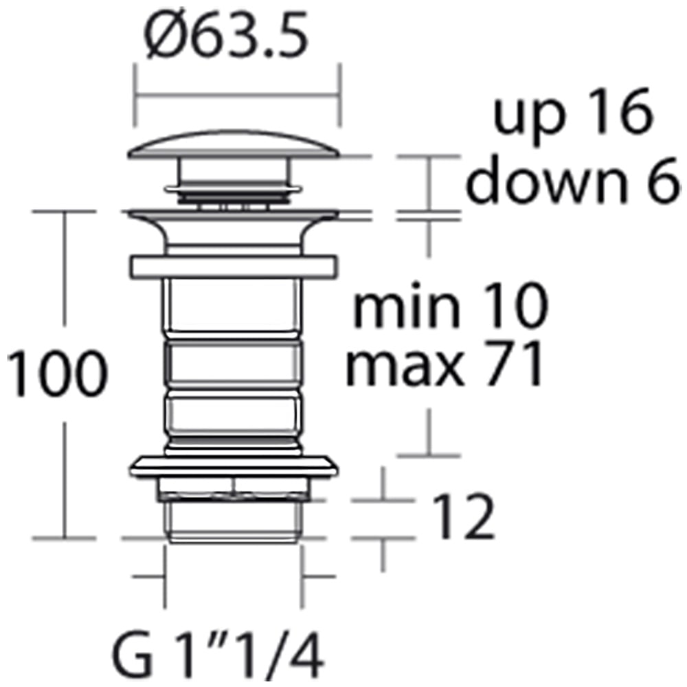 Ideal Standard Chrome 1 1/4" Unslotted Basin Clicker Waste - E1483AA