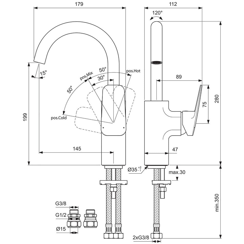 Ideal Standard Ceraplan Silk Black Single Lever High Spout Basin Mixer Tap - BD245XG