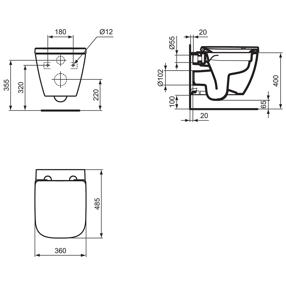 Ideal Standard i.life S White Compact Wall Mounted WC Bowl With Rimls+ Technology - T459201