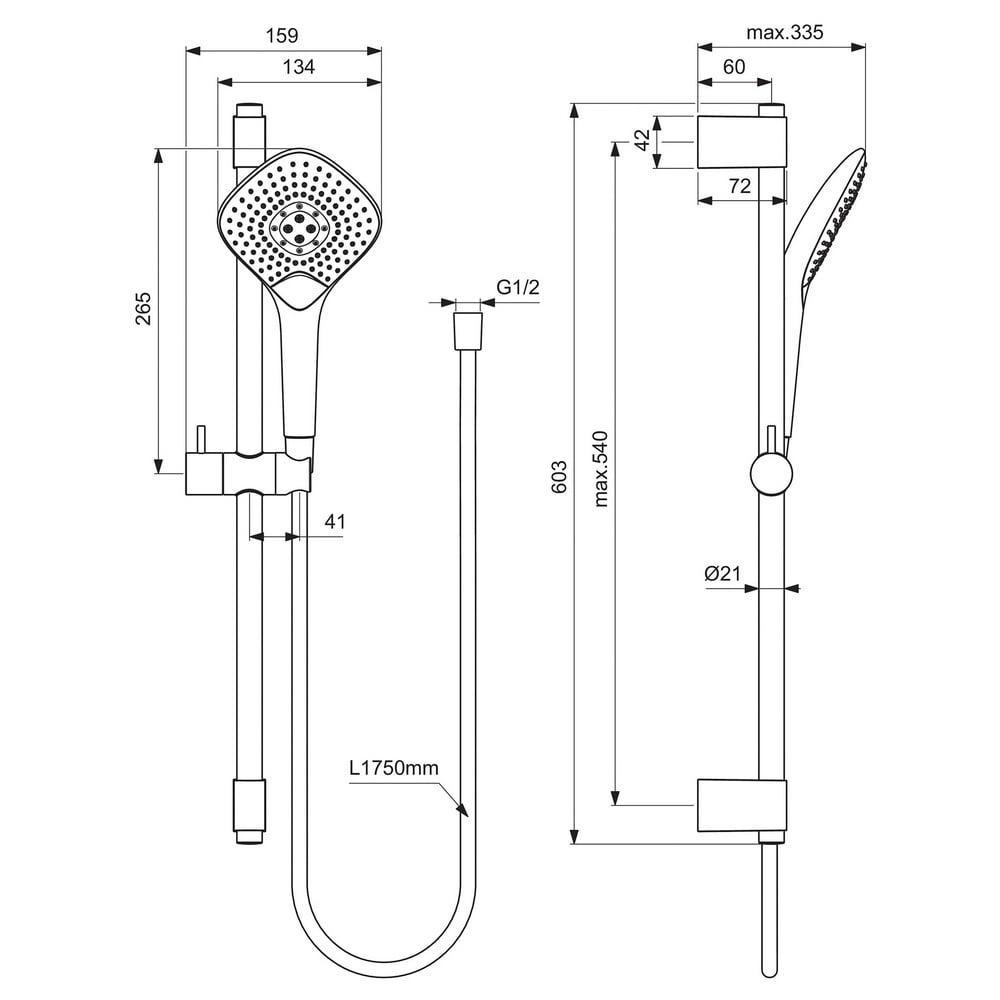 Ideal Standard Idealrain Evo Jet Chrome Diamond Hand shower 125mm With Rail Kit 600mm - B1762AA