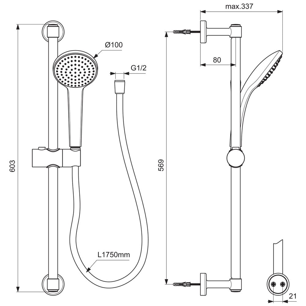 Ideal Standard Idealrain Silk Black M1 Shower Kit With Rail - BD142XG