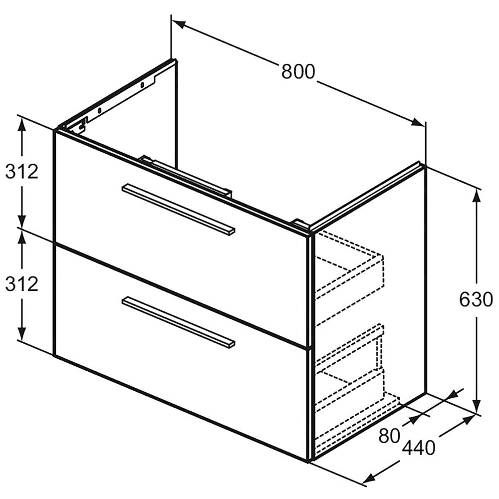 Ideal Standard i.life A Quartz Grey Matt Wall Hung Vanity Unit 80cm With 2 Drawers - T5256NG