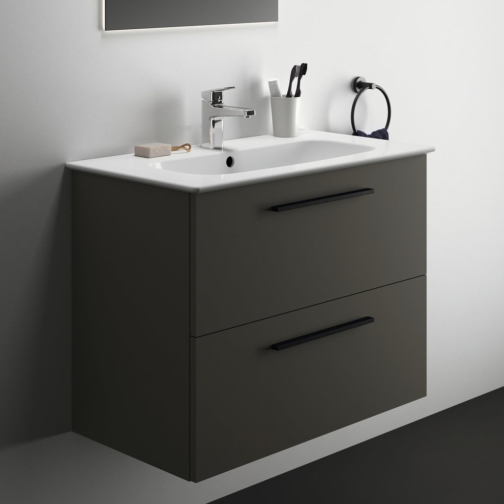 Ideal Standard i.life A Quartz Grey Matt Wall Hung Vanity Unit 80cm With 2 Drawers - T5256NG