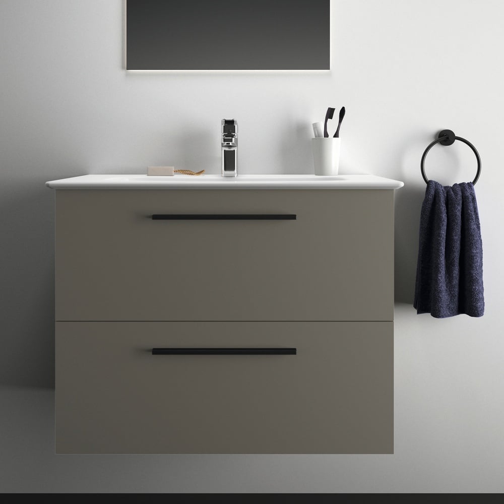 Ideal Standard i.life A Quartz Grey Matt Wall Hung Vanity Unit 80cm With 2 Drawers - T5256NG