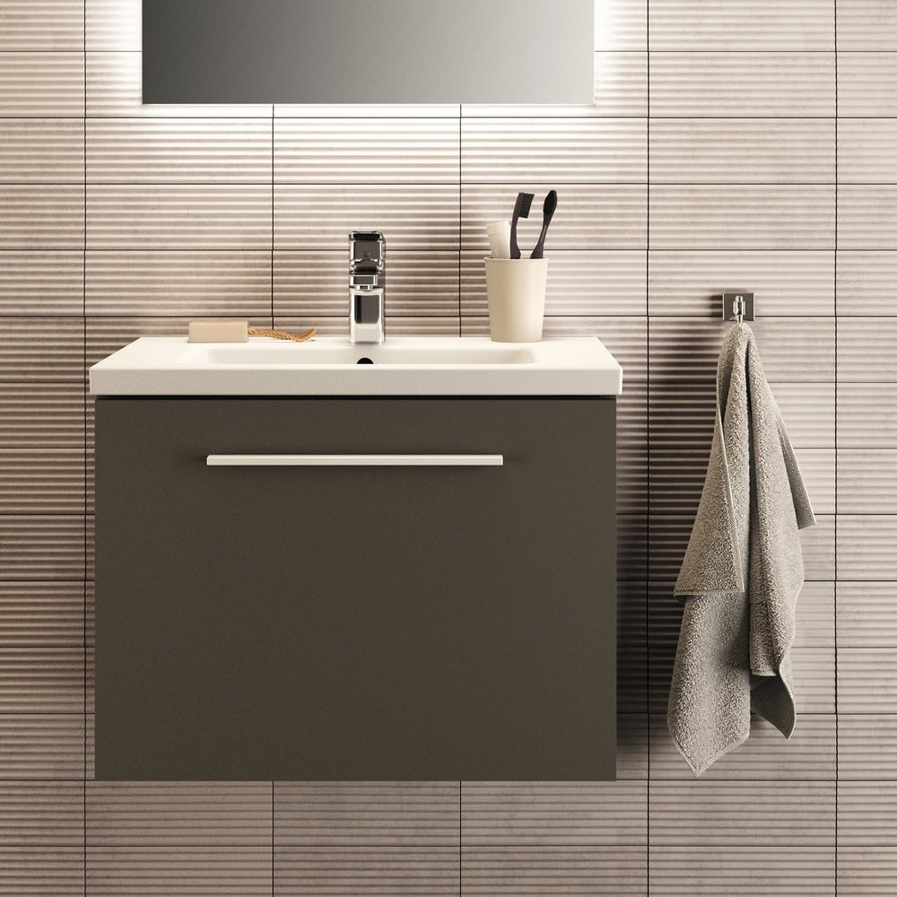 Ideal Standard i.life S Quartz Grey Matt Compact Wall Hung Vanity Unit 60cm With 1 Drawer - T5292NG