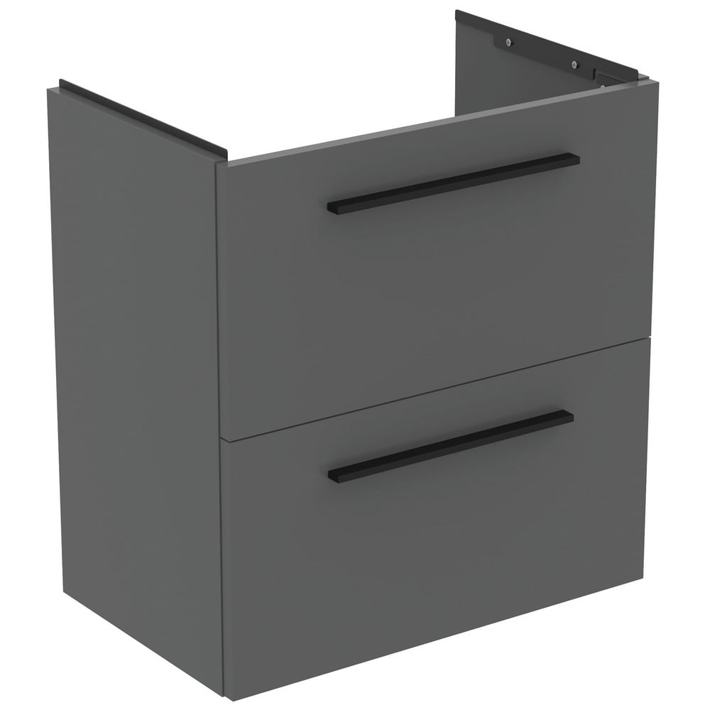 Ideal Standard i.life S Quartz Grey Matt Compact Wall Hung Vanity Unit 60cm With 2 Drawers - T5293NG