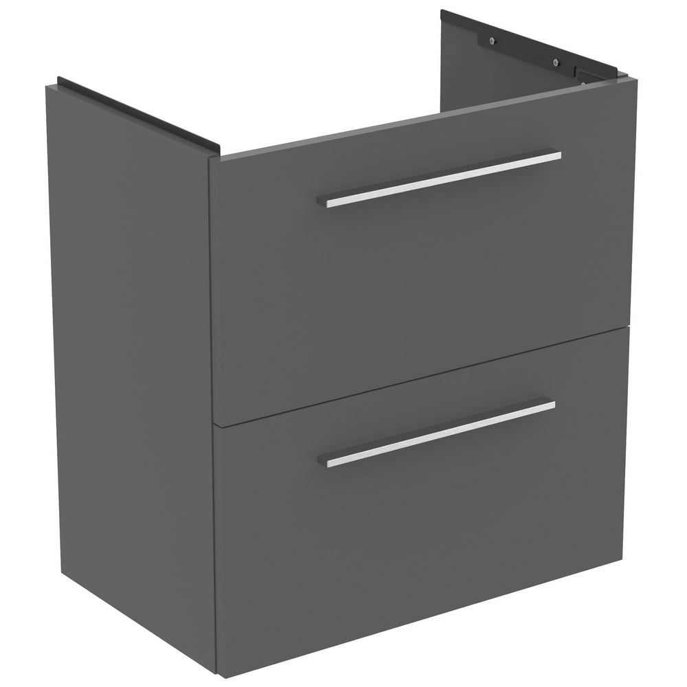 Ideal Standard i.life S Quartz Grey Matt Compact Wall Hung Vanity Unit 60cm With 2 Drawers - T5293NG
