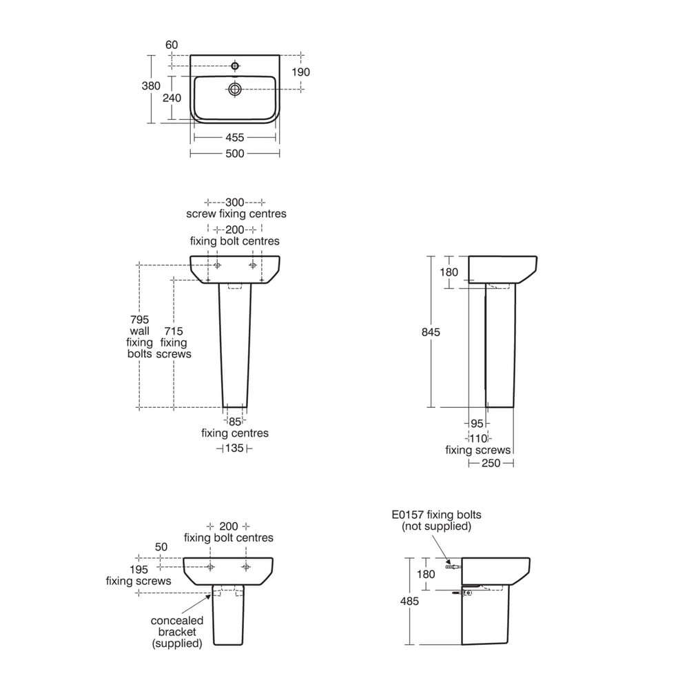 Ideal Standard i.life S White 500mm Compact Ceramic Washbasin & Full Pedestal