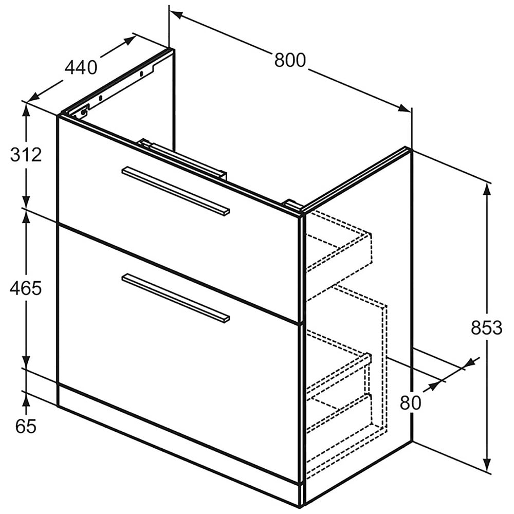 Ideal Standard i.life A Matt White Floor Standing Vanity Unit 80cm With 2 Drawers - T5274DU