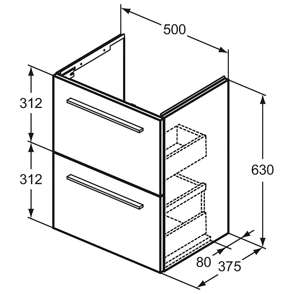 Ideal Standard i.life S Matt White Compact Wall Hung Vanity Unit 50cm With 2 Drawers - T5291DU