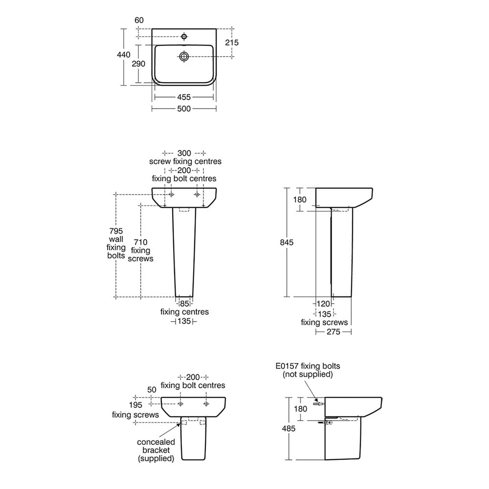 Ideal Standard i.life B White 500mm Ceramic 1TH Basin & Full Pedestal