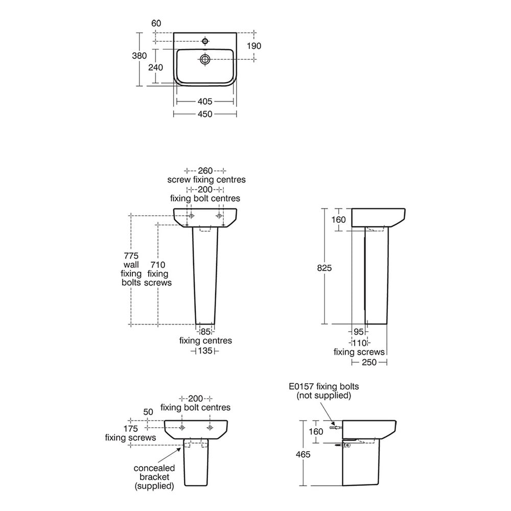 Ideal Standard i.life B White 450mm Ceramic 1TH Basin & Full Pedestal