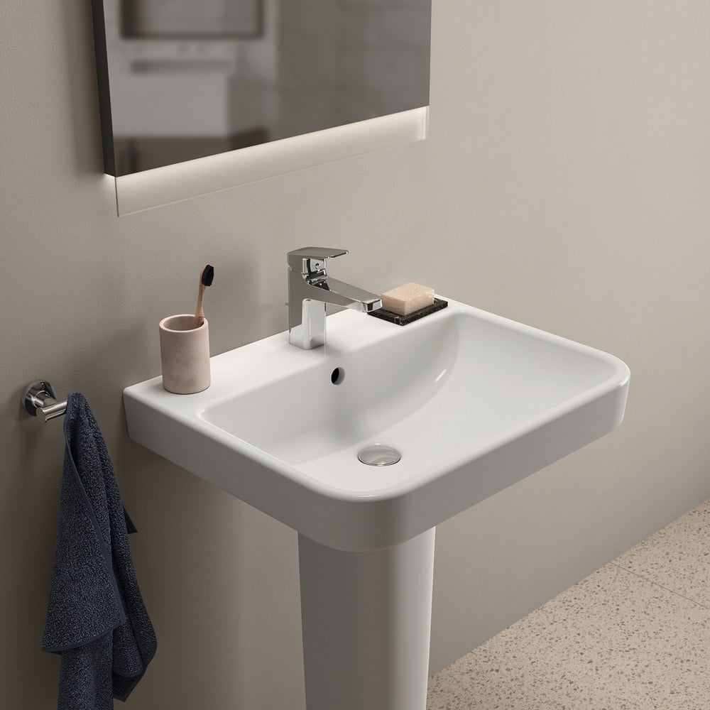 Ideal Standard i.life B White 600mm Ceramic 1TH Basin & Full Pedestal