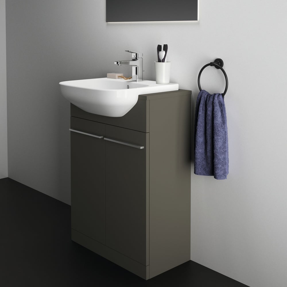 Ideal Standard i.life A Matt Quartz Grey Semi-Countertop Washbasin Unit 60cm With 2 Doors - T5262NG
