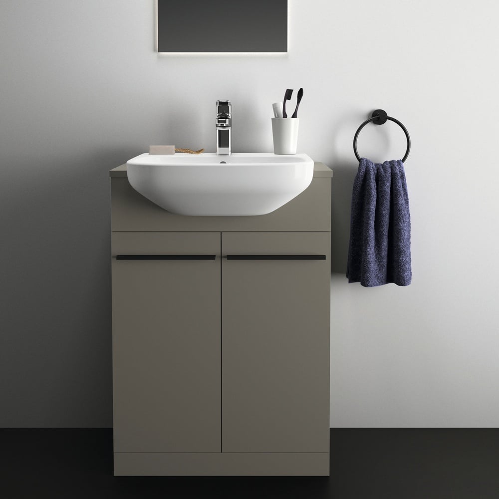 Ideal Standard i.life A Matt Quartz Grey Semi-Countertop Washbasin Unit 60cm With 2 Doors - T5262NG