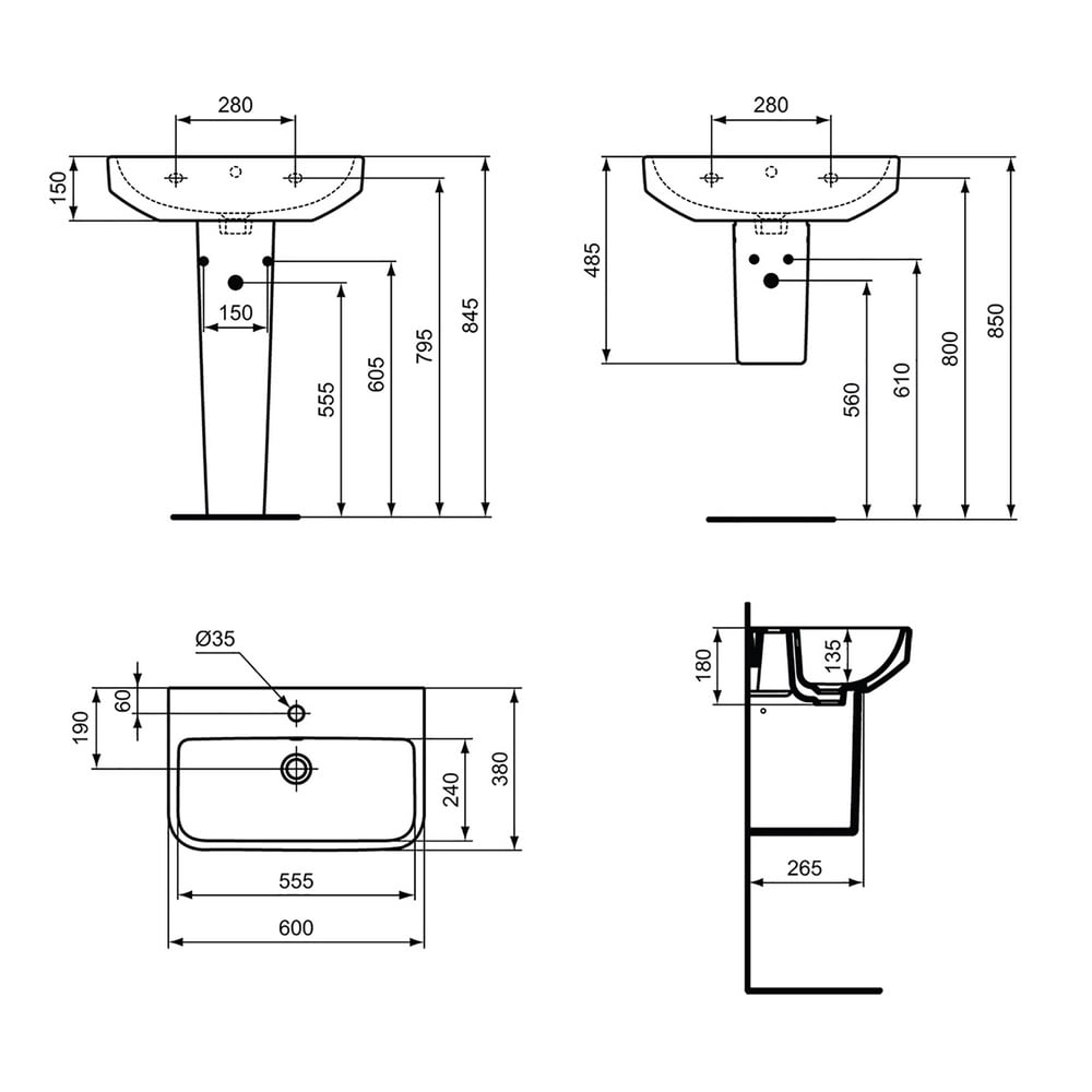 Ideal Standard i.life S White 600mm Compact Ceramic Washbasin & Semi Pedestal