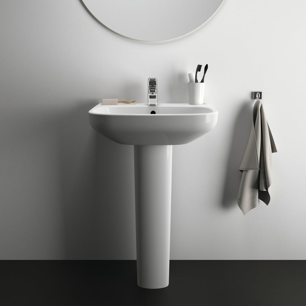 Ideal Standard i.life A White 500mm Ceramic Washbasin 1TH with Full Pedestal
