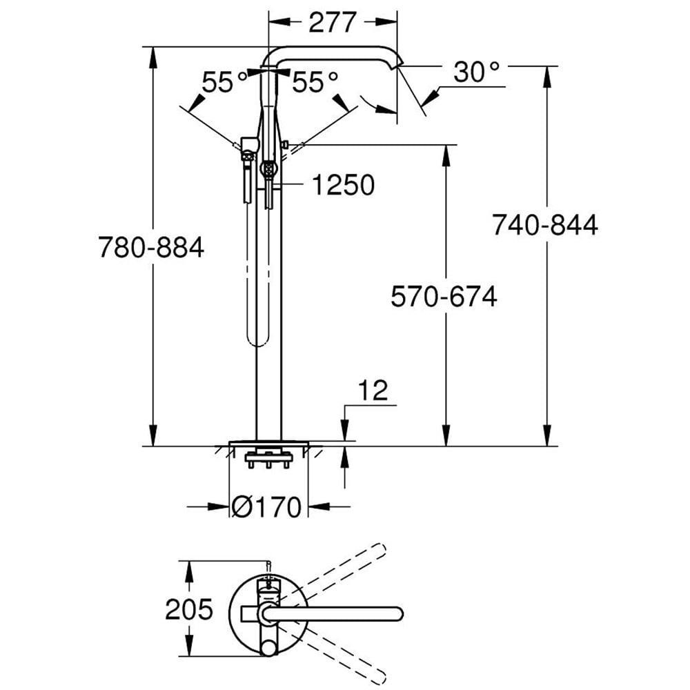 Grohe Essence Chrome 1/2" Single-Lever Floor Mounted Bath Mixer - 23491001