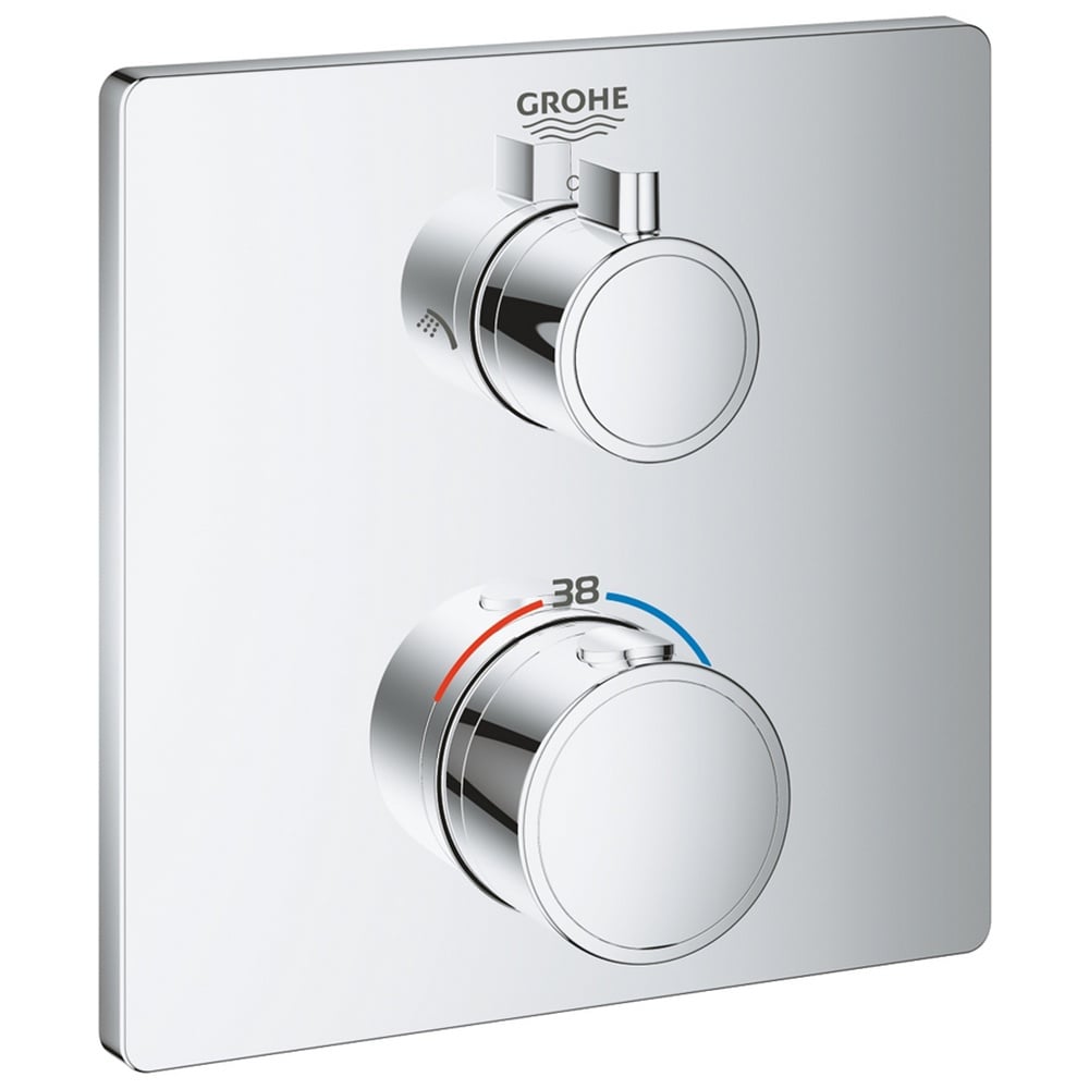 Grohe Grohtherm Chrome Thermostatic Mixer For 2 Outlets With Integrated Shut Off/Diverter Valve - 24079000