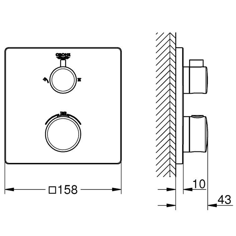 Grohe Grohtherm Chrome Thermostatic Mixer For 2 Outlets With Integrated Shut Off/Diverter Valve - 24079000