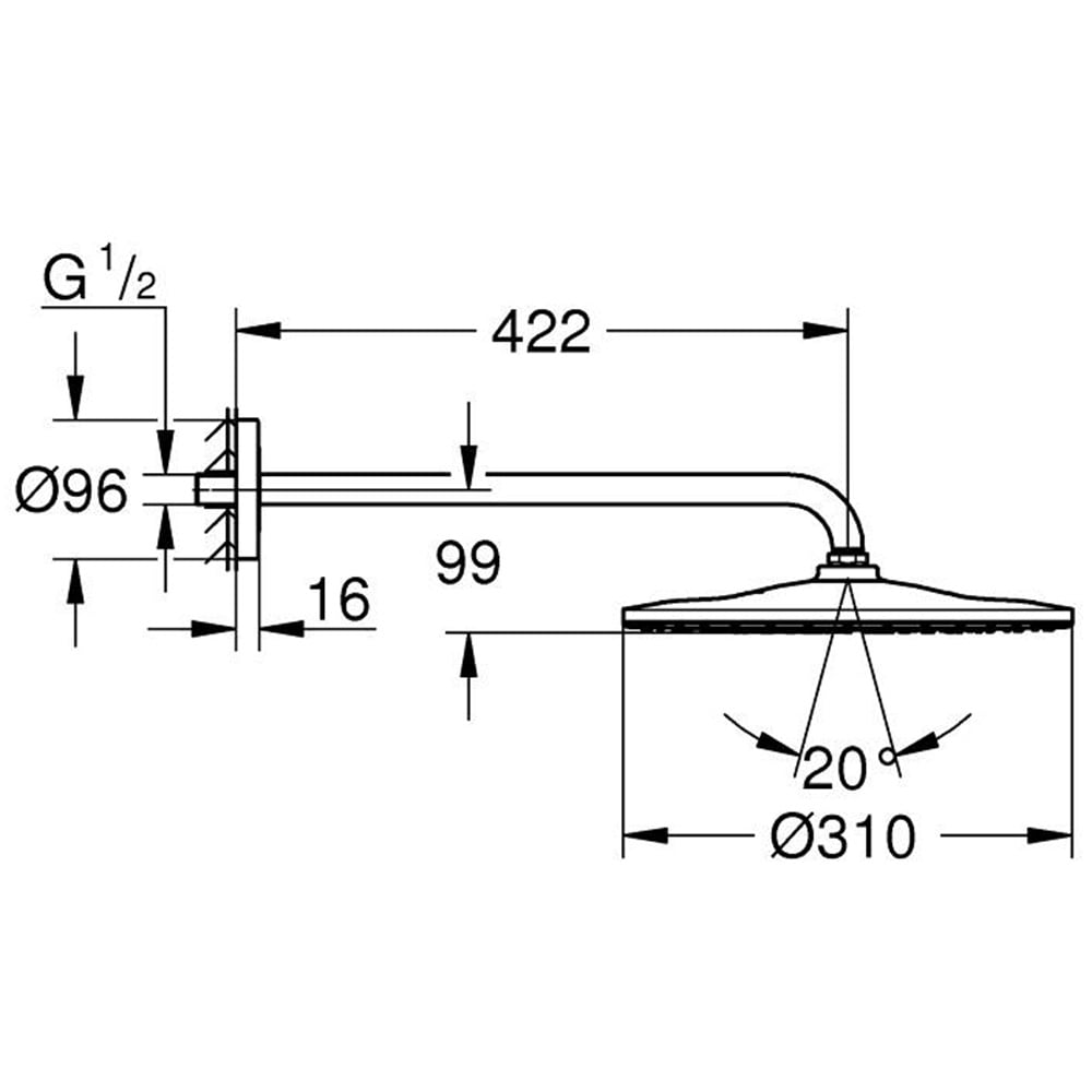 Grohe Rainshower Phantom Black Mono 310 Head Shower Set 422 mm - 22121Kf0