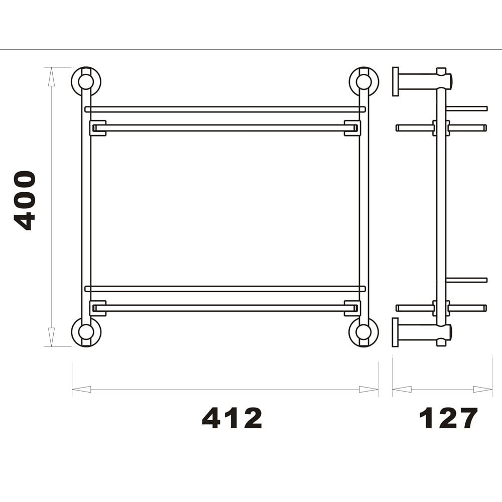 Storm 400mm Double Glass Shelf in Chrome and Matt Black