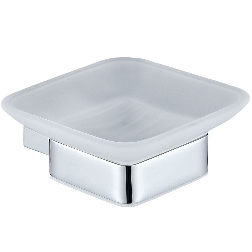 Storm Soap Dish Holder with Frosted Glass Dish in Modern Metal Finishes