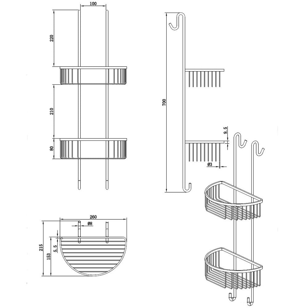 Storm Stainless Steel Double Corner Wire Soap Caddy