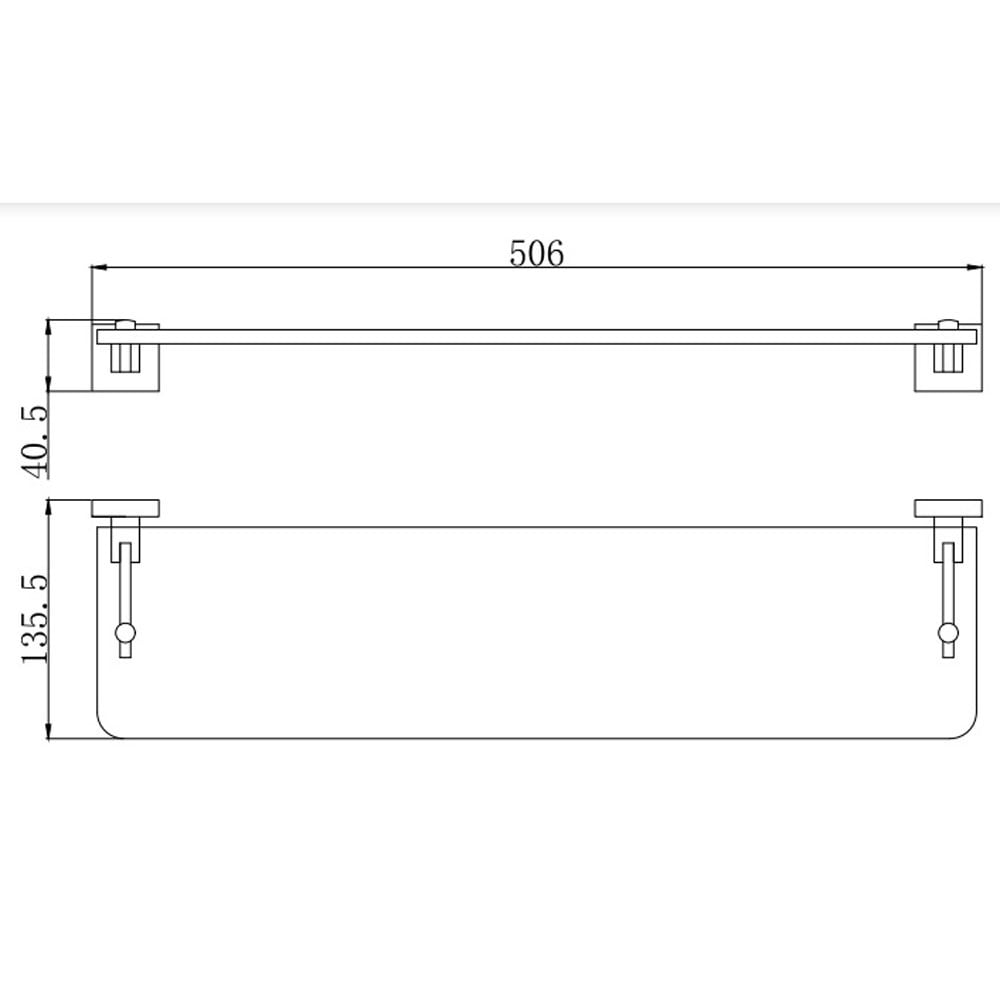 Storm 500mm Straight Glass Shelf with Matt Black and Chrome Finish Options