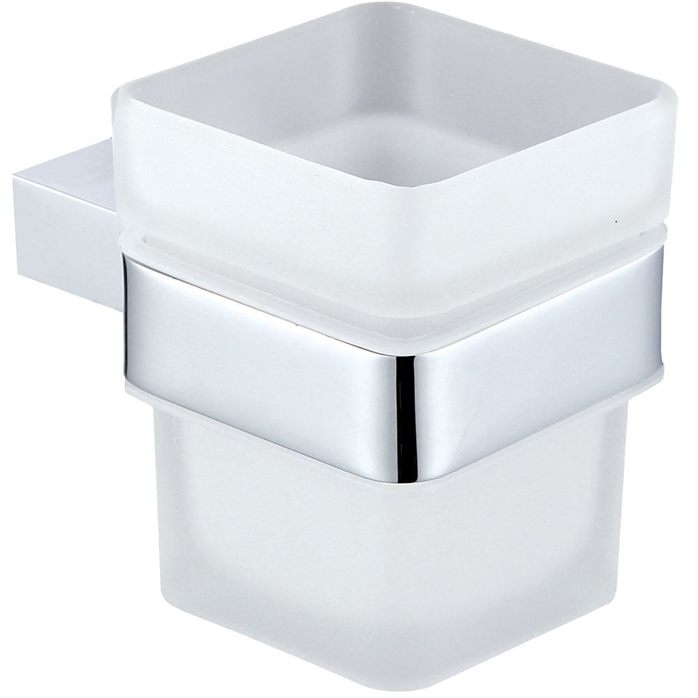 Storm Square Tumbler Holder & Frosted Glass Cup Bathroom Accessory Set