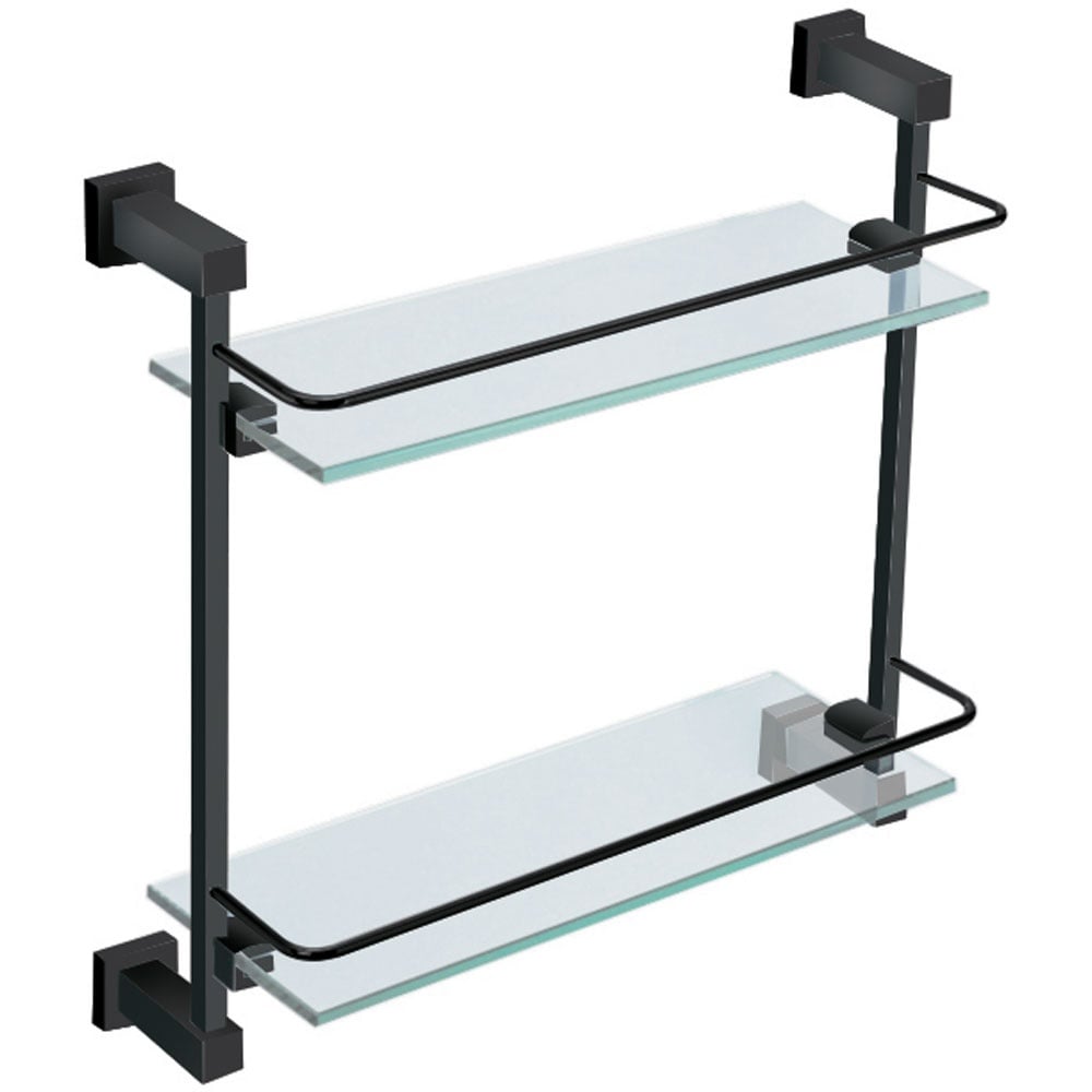 Storm 400mm Straight Double Glass Shelf with Matt Black and Chrome Finishes