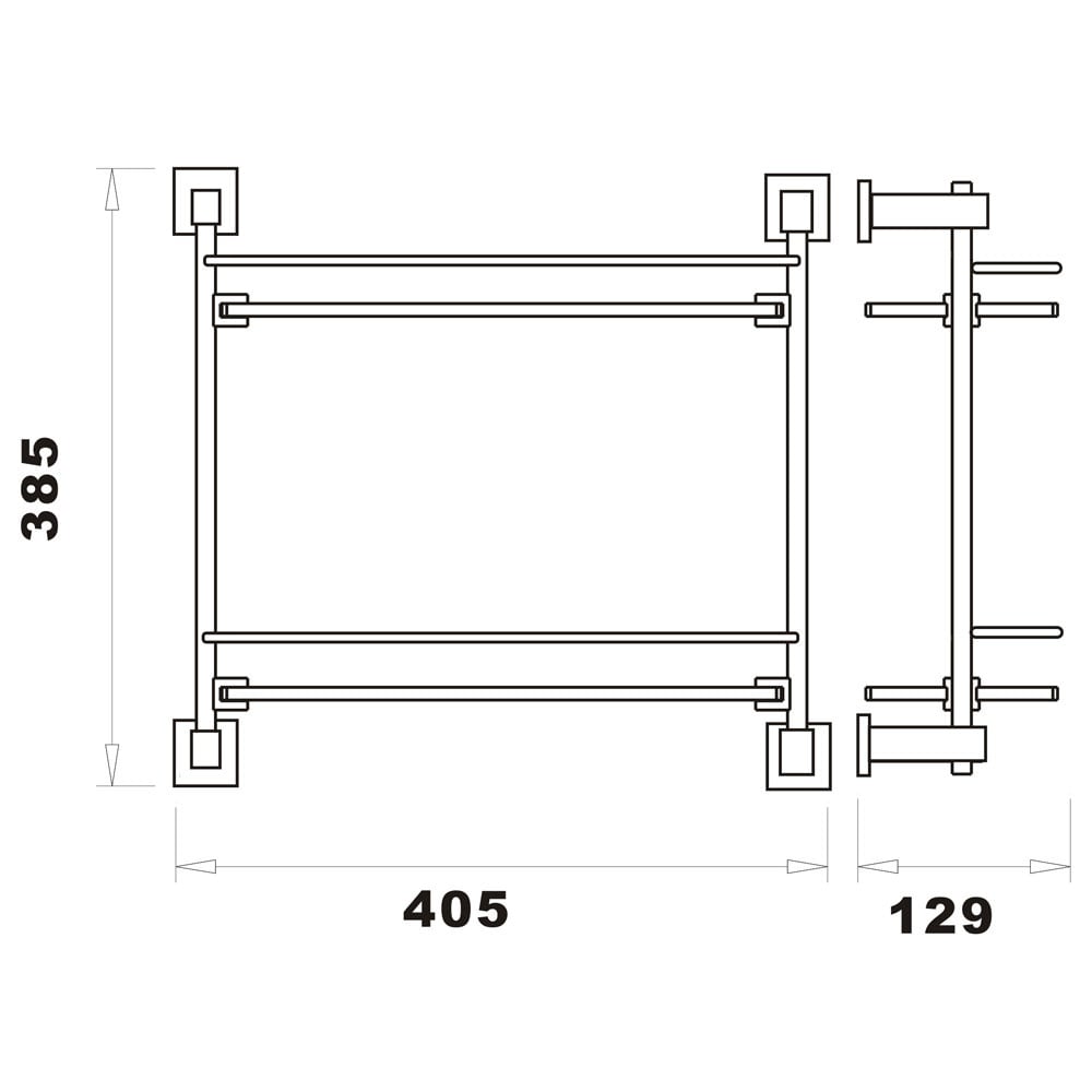 Storm 400mm Straight Double Glass Shelf with Matt Black and Chrome Finishes